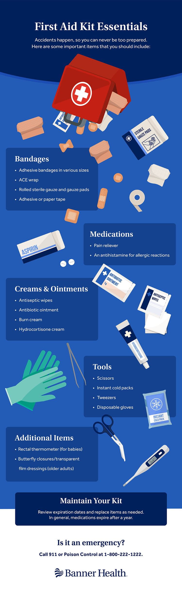 first aid kit items and their uses